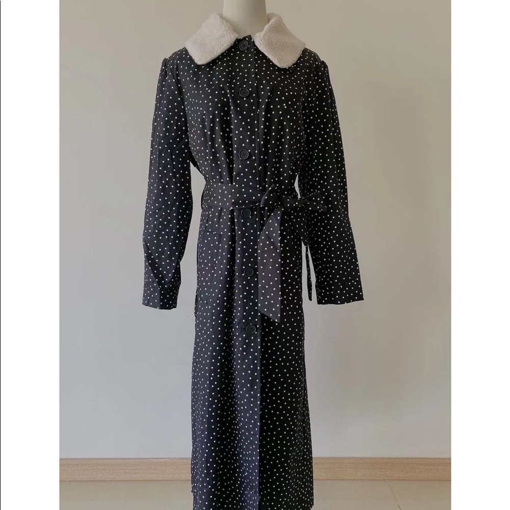 RIXO CYNTHIA MINI POLKA DOTS Long Line Jacket Size L